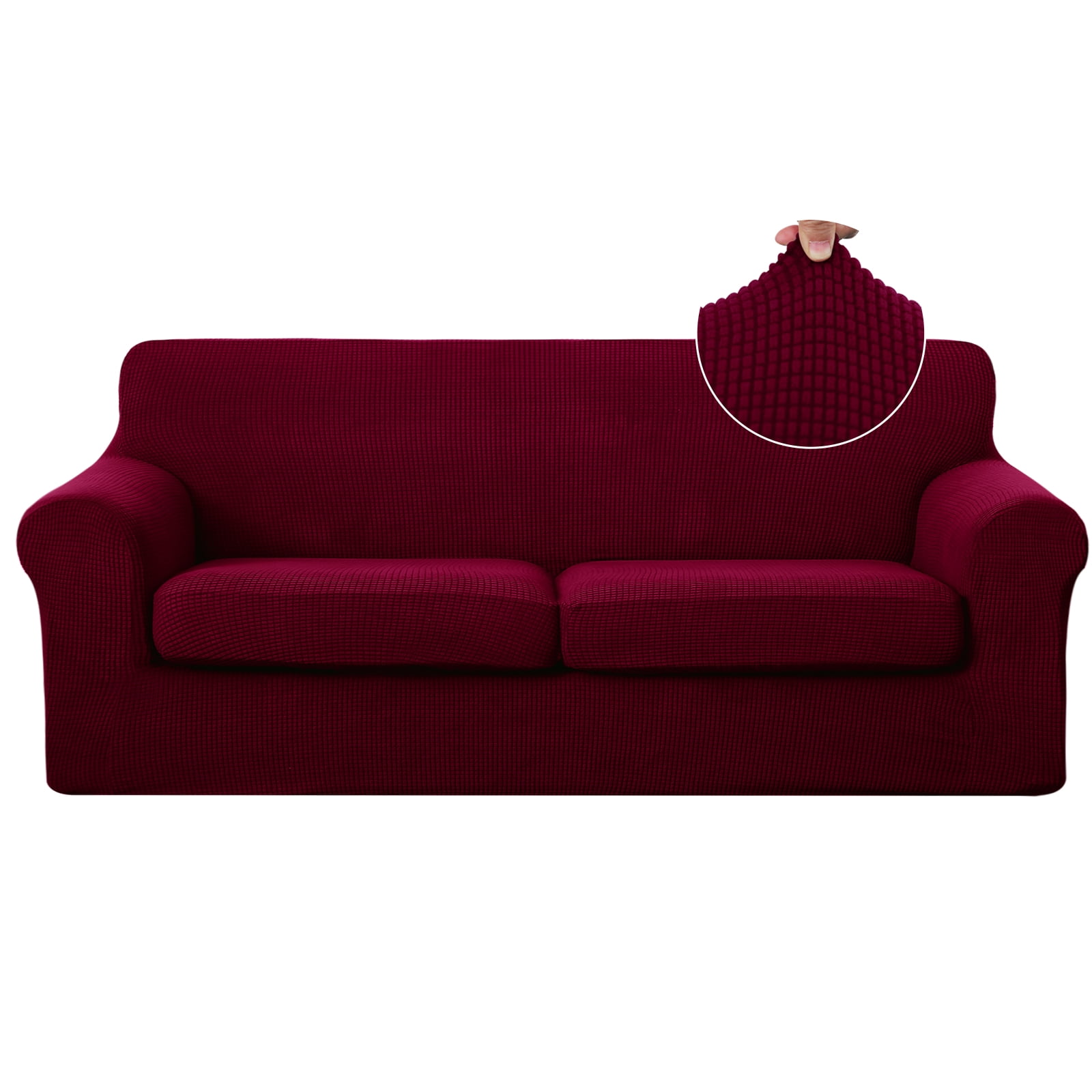 U-NICE HOME 3 Pieces Stretch Couch Cover Sofa Cover Washable Sofa Slipcover With Individual Seat Cushion for 2 Cushion Couch Sofa Pet Friendly, Burgundy
