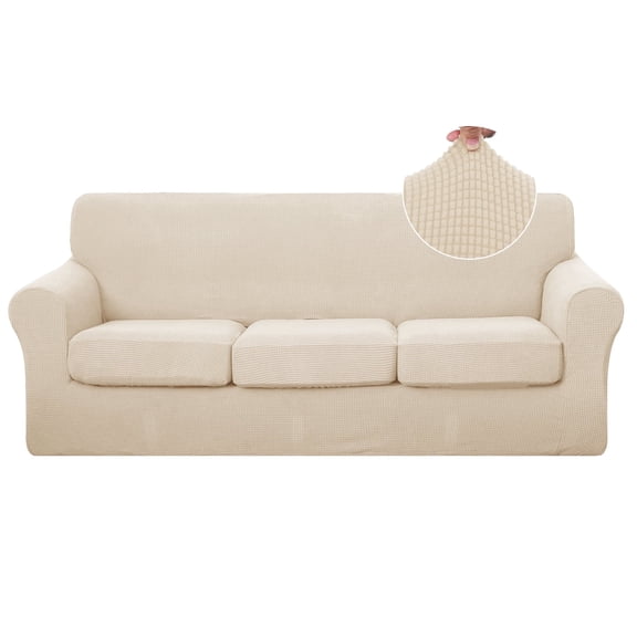U-NICE HOME 4 Pieces Stretch Couch Cover Sofa Cover Washable Sofa Slipcover With Individual Seat Cushion for 3 Cushion Couch Sofa Pet Friendly, Beige
