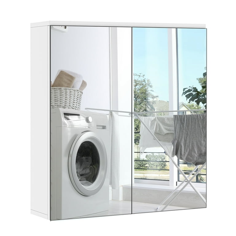 SmileMart Wall Mounted Wooden Storage Cabinet with 3 Tiers Storage Shelves for Kitchen/Bathroom/Living Room, White
