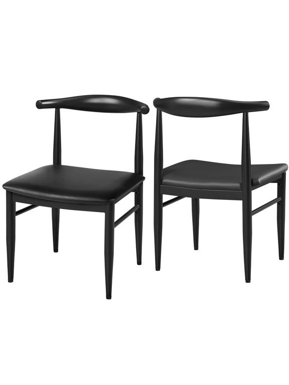 2-Piece Modern Armless Leather Dining Chairs with Backrest, Black