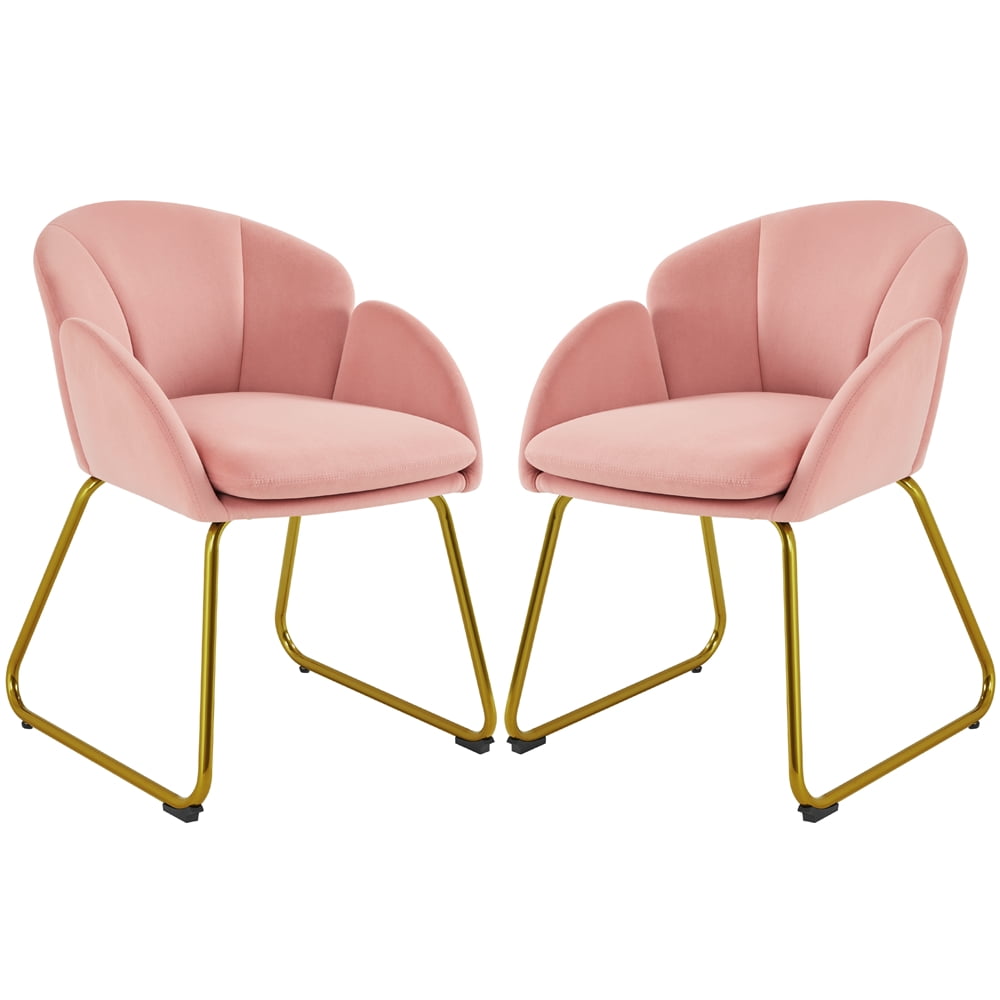 Alden Design 2 Pieces Velvet Armchair with Golden Metal Legs for Living Room/Bedroom/Kitchen, Pink