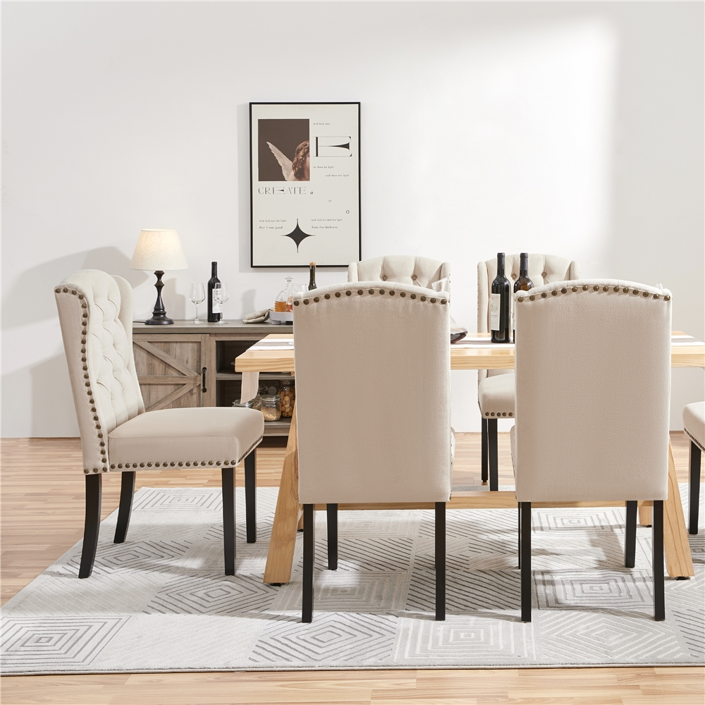 SMILE MART 2pcs Upholstered Tufted Dining Chairs with Wing Design for Kitchen, Beige - image 1 of 6