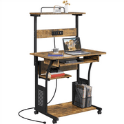 SMILE MART 3 Tiers Computer Desk with Charging Station Printer Shelf for Home Office, Rustic Brown