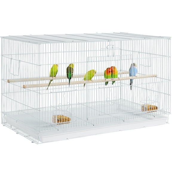 Alden Design 30" Bird Cage with Slide-Out Tray and Wood Perches, White