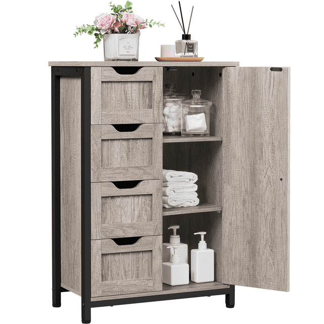 SMILE MART 32.5" Height Wooden Bathroom Floor Storage Organizer with 4 Drawers, Gray