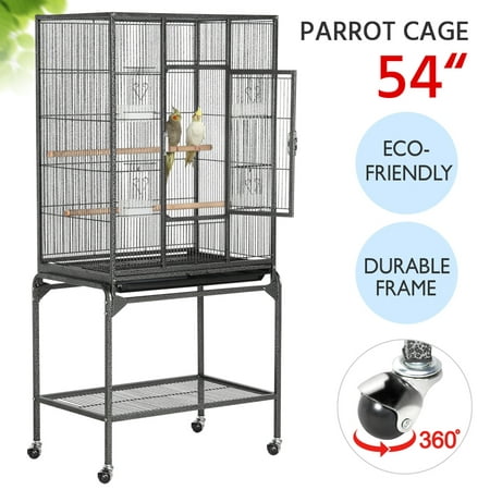 SMILE MART 54" Metal Rolling Bird Cage with Detachable Stand, Black