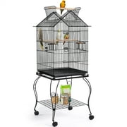 SMILE MART 57" Rolling Metal Parrot Cage Bird with Open Top, Black