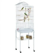 SMILE MART 62.4" Rolling Mid-Size Bird Cage with Perches, White