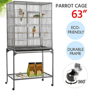 SMILE MART 63"H Large Rolling Metal Parrot Bird Cage with Stand for Small Animal,Black