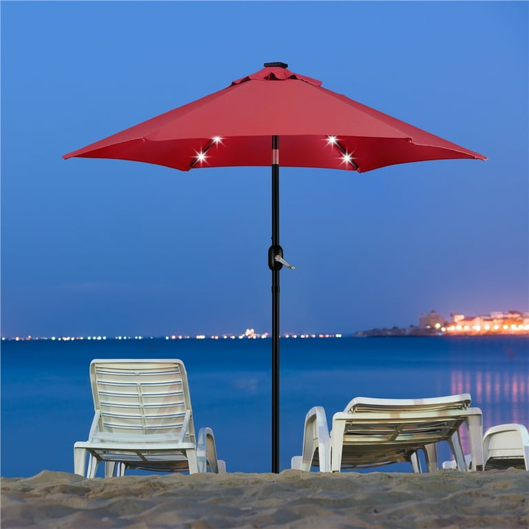 SMILE MART 7.5ft Standard Patio Umbrella with LED Lights Red