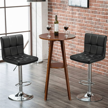 SMILE MART Adjustable Mid Back Modern Faux Leather Swivel Bar Chairs, Set of 2, Black