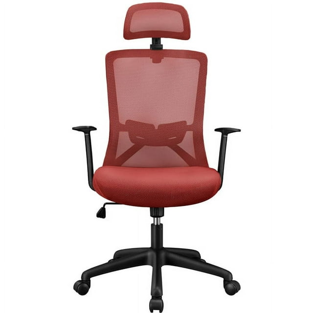SMILE MART Ergonomic Mesh Swivel Rolling Executive Office Chair with High Headrest, Red