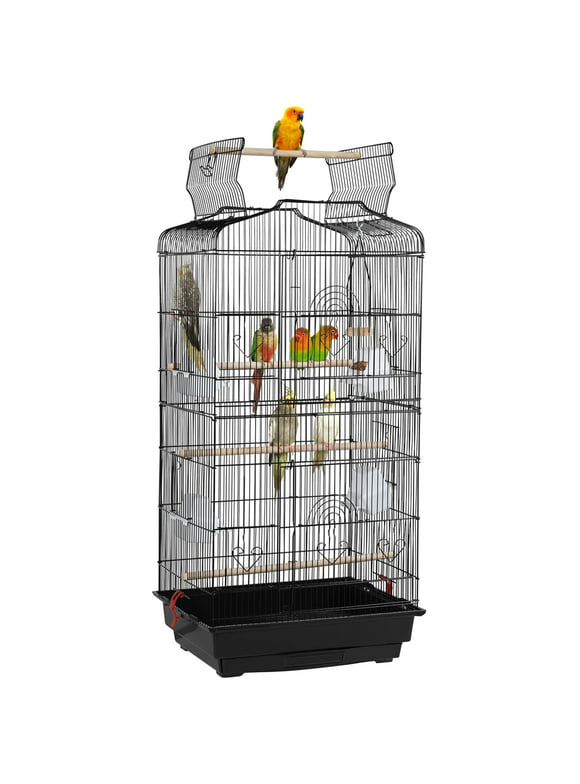 SMILE MART Large 36" Metal Bird Cage with Play Top for Parakeets and Lovebirds, Black
