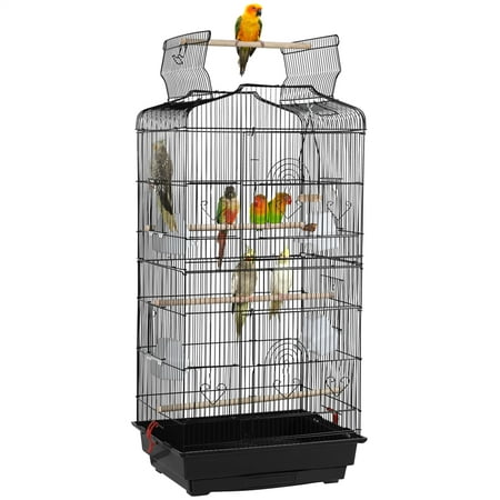 SMILE MART Large 36" Metal Bird Cage with Play Top for Parakeets and Lovebirds, Black