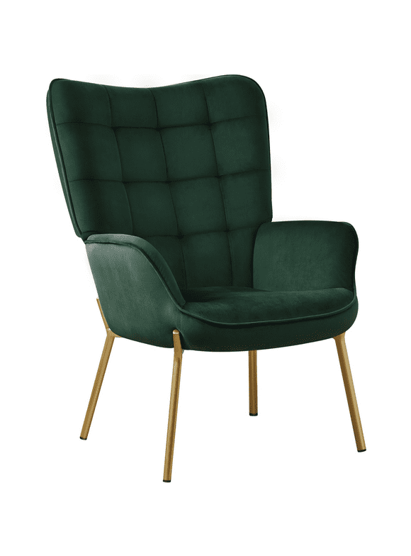 SMILE MART Modern Velvet Upholstered Accent Chair with Tufted WingBack for Living Room Bedroom Office, Green