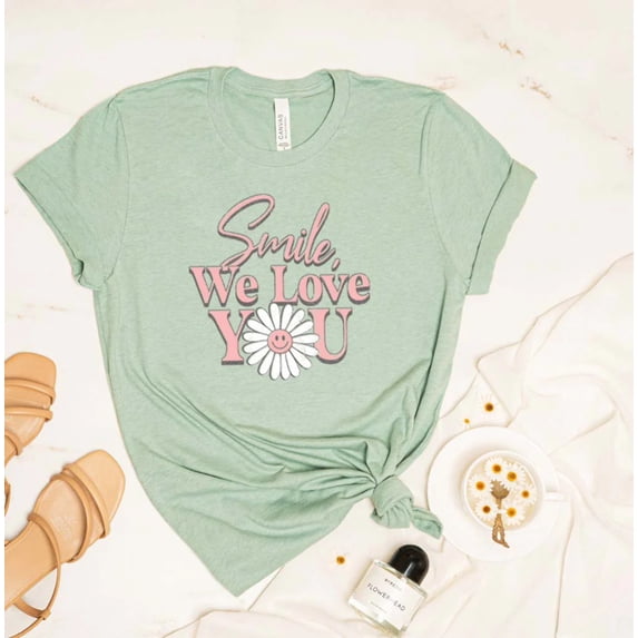 SMILE WE LOVE YOU Graphic Short sleeve Tees Plus Size