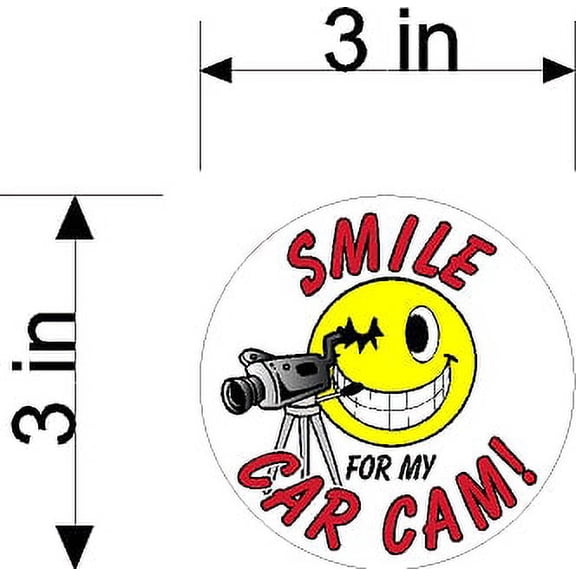 SMILE YOU ARE ON MY CAR CAM VIDEO CAMERA SET OF 3 VINYL DECALS SIZED AT 3" x 3"