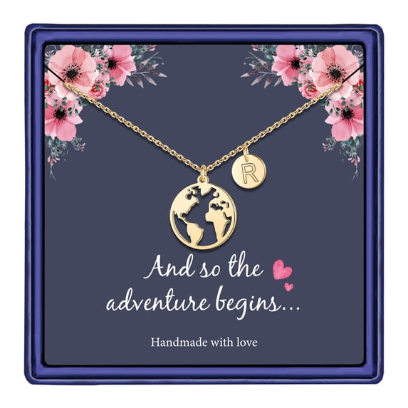 TURANDOSS Graduation Necklaces for Women, 14K Gold Plated Round Disc World Map Pendant Necklace Graduation Gift for Her 2024