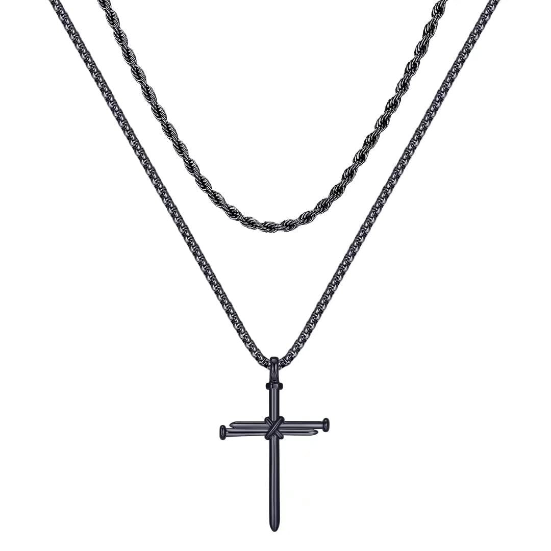 TURANDOSS Layered Cross Necklace for Men Stainless Steel Cross