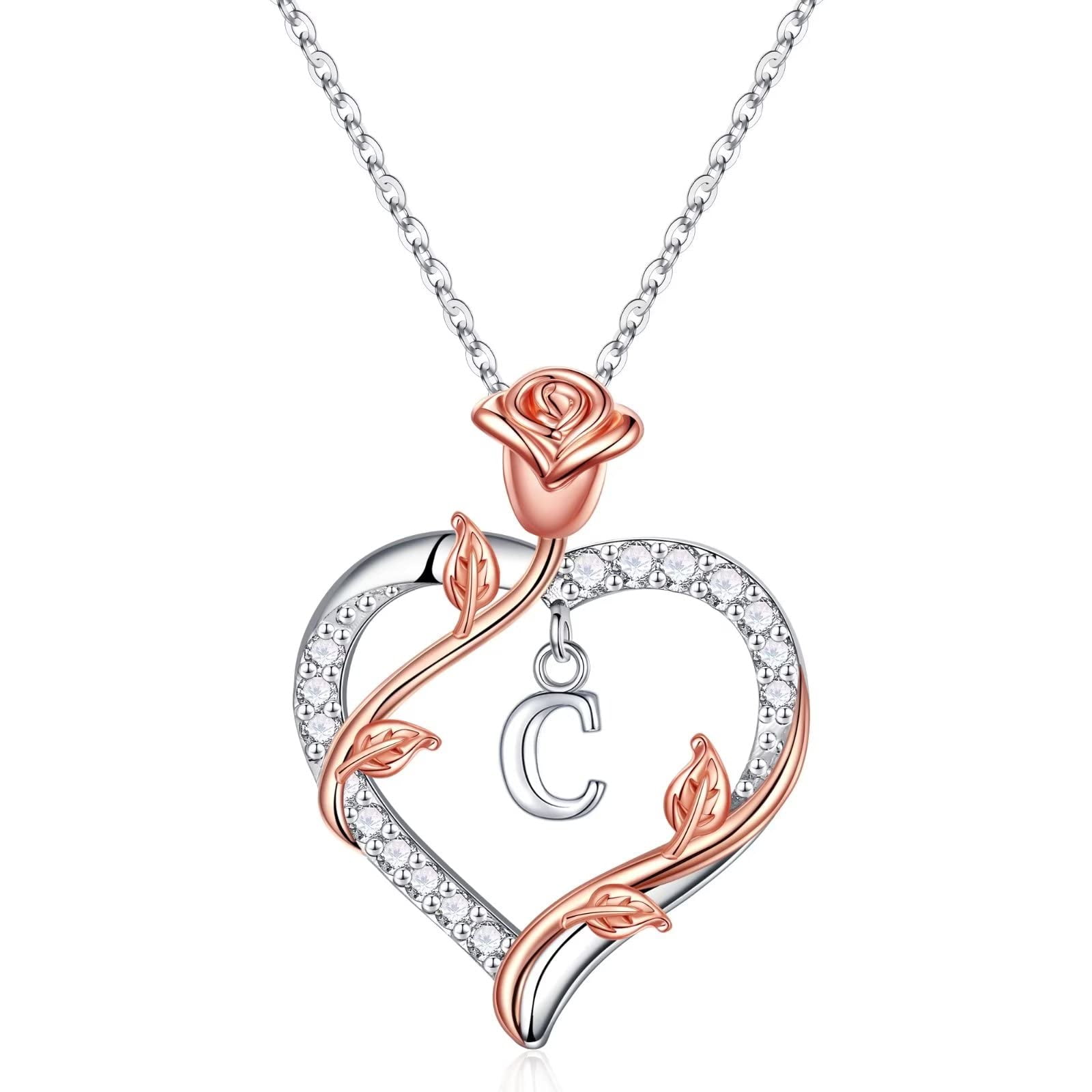 SMILEST Rose Flower Heart Initial Necklace Gifts for Women Girls ...