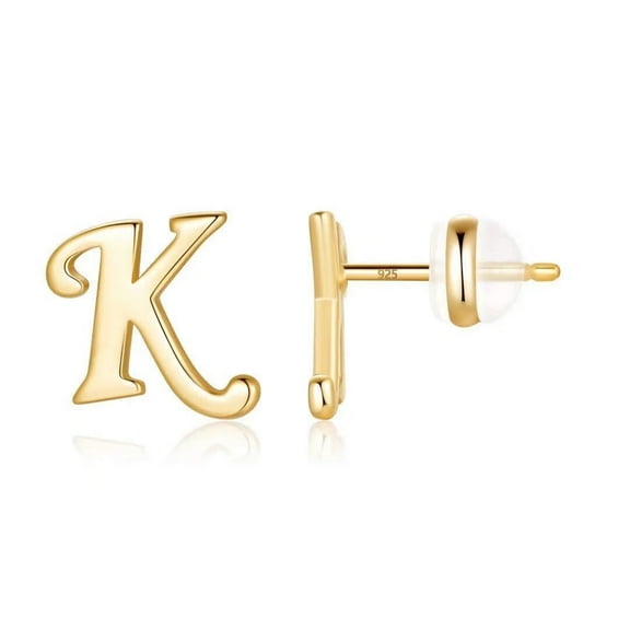 SMILEST Sterling Silver Stud Earrings 925 Sterling Silver Initial Stud Earrings Gold Plated Hypoallergenic Earrings for Women Sensitive Ears