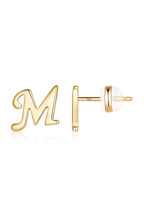 Sterling Silver Stud Earrings 925 Sterling Silver Initial Stud Earrings Gold Plated Hypoallergenic Earrings for Women Sensitive Ears