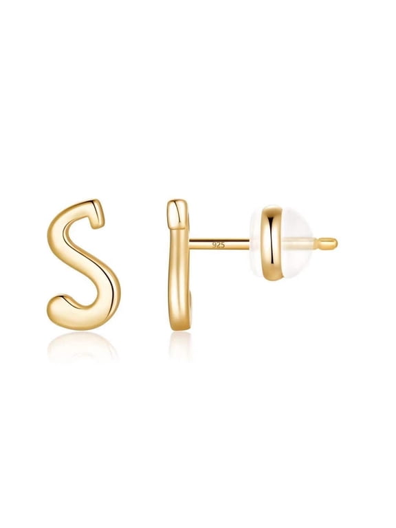 Sterling Silver Stud Earrings 925 Sterling Silver Initial Stud Earrings Gold Plated Hypoallergenic Earrings for Women Sensitive Ears