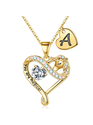 Hidepoo Unicorns Gifts for Girls, 14K Gold Plated Colorful CZ Heart Pendant Unicorn Necklace Girls Jewelry Letter Initial Unicorn Necklaces for