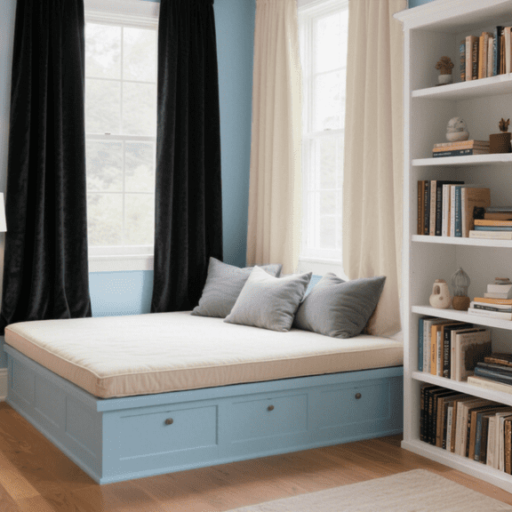 SMILETIME Black & Ivory White 4 Panels Set Rod Pocket Design Light-Filtering & Thermal Insulation Ideal for Living Room, Bedroom & Office Windows