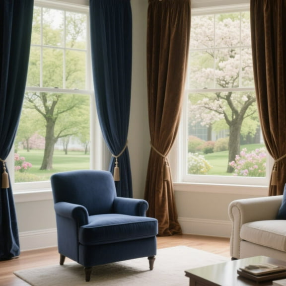 SMILETIME Brown & Navy Blue 4 Panels Set Rod Pocket Design Light-Filtering & Thermal Insulation Ideal for Living Room, Bedroom & Office Windows