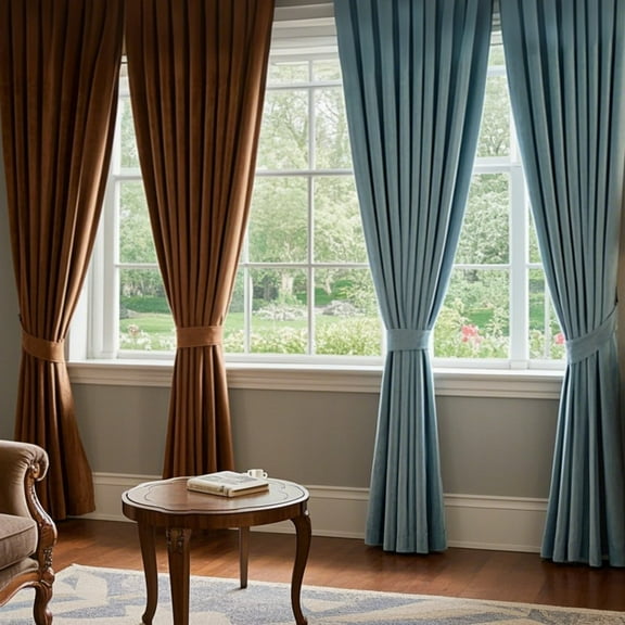 SMILETIME Brown & Sky Blue Back Tab Curtains, 4 Panels Set Rod Pocket & Pinch Pleat Design Light-Filtering & Thermal Insulation Ideal for Living Room, Bedroom & Office Windows