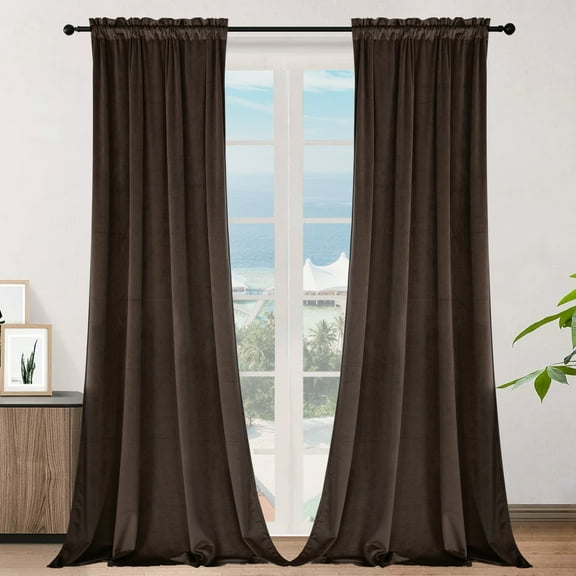 SMILETIME Brown Velvet Curtains with Rod Pocket Thermal Insulated Soft Privacy Room Darkening Velvet Drapes for Bedroom and Living Room, Set of 2 Panels, 52 x 120 Inches Long
