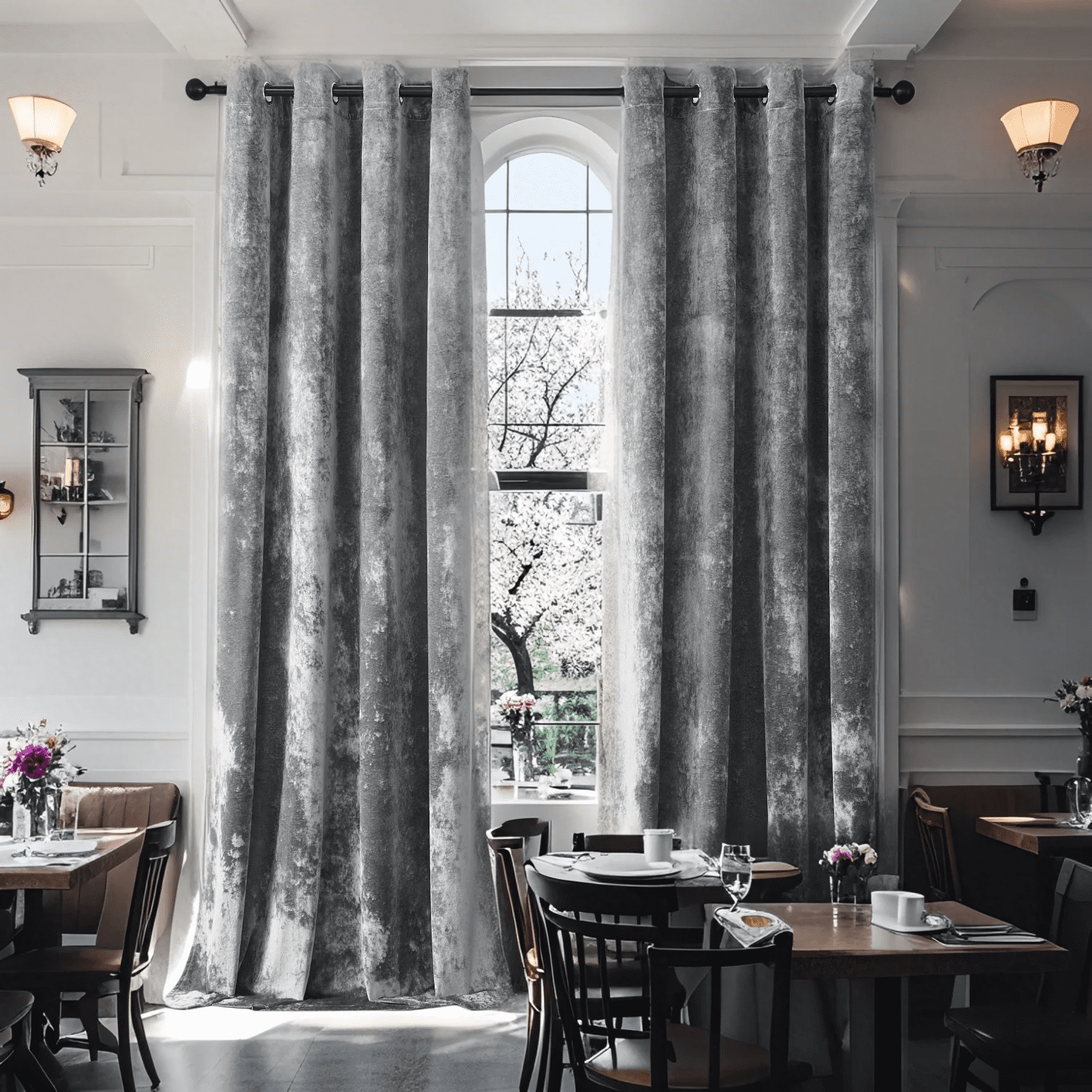 SMILETIME Silver Grey Crushed Velvet Curtains - 52x84 Inch Thermal Insulated Drapes, 2 Panels