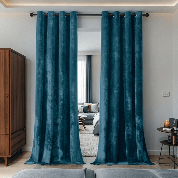 SMILETIME Crushed Velvet Curtains with Grommets Luxurious Thermal Insulated Soundproof Drapes for Door Curtains Soft and Durable Light-Filtering Window Treatments, 2 Panels