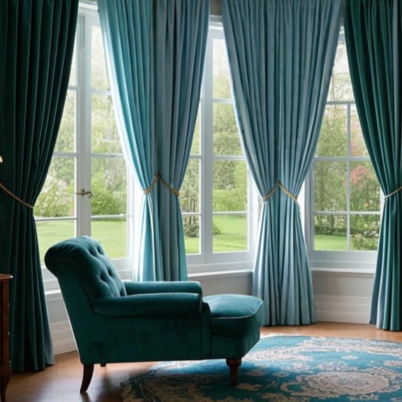 SMILETIME Dark Green & Sky Blue Back Tab Curtains, 4 Panels Set Rod Pocket & Pinch Pleat Design Light-Filtering & Thermal Insulation Ideal for Living Room, Bedroom & Office Windows