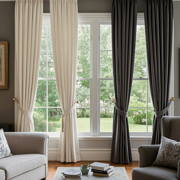 SMILETIME Dark Grey & Ivory White 4 Panels Set Rod Pocket Design Light-Filtering & Thermal Insulation Ideal for Living Room, Bedroom & Office Windows