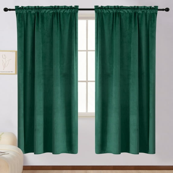 SMILETIME Emerald Green 63in Long Velvet Curtains with Rod Pocket Thermal Insulated Soft Privacy Room Darkening Velvet Drapes for Bedroom and Living Room, Set of 2 Panels, 52 x 63 Inches Long