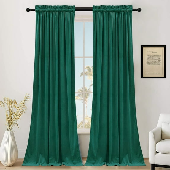 SMILETIME Emerald Green Velvet Curtains with Rod Pocket Thermal Insulated Soft Privacy Room Darkening Velvet Drapes for Bedroom and Living Room, Set of 2 Panels, 52 x 84 Inches Long