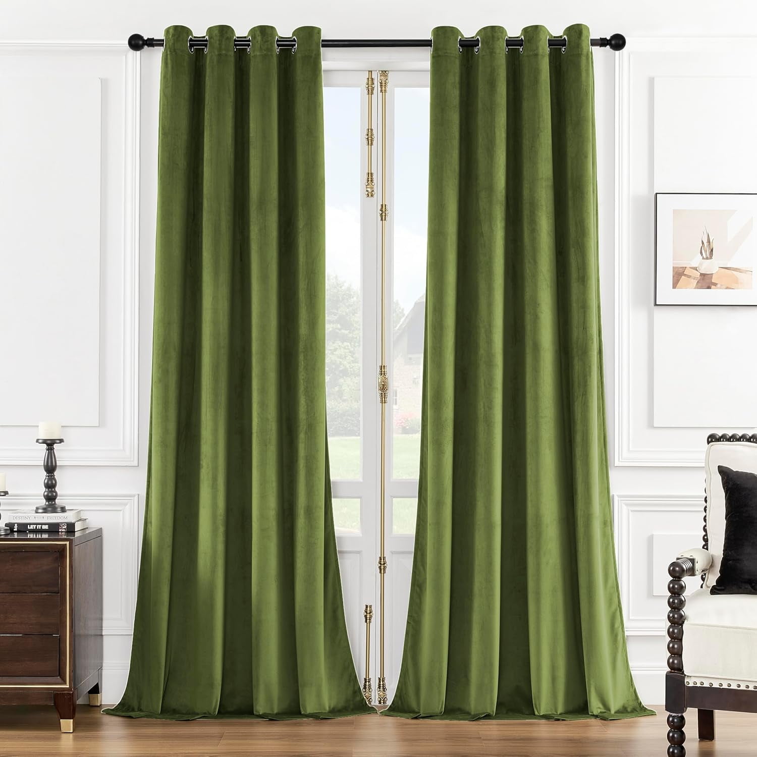 SMILETIME Green 52 x 96in Long Velvet Curtains with Grommet, Thermal Insulated Super Soft Privacy Noise Reducing Light-Filtering Velvet Curtains for Living Room, 2 Panels