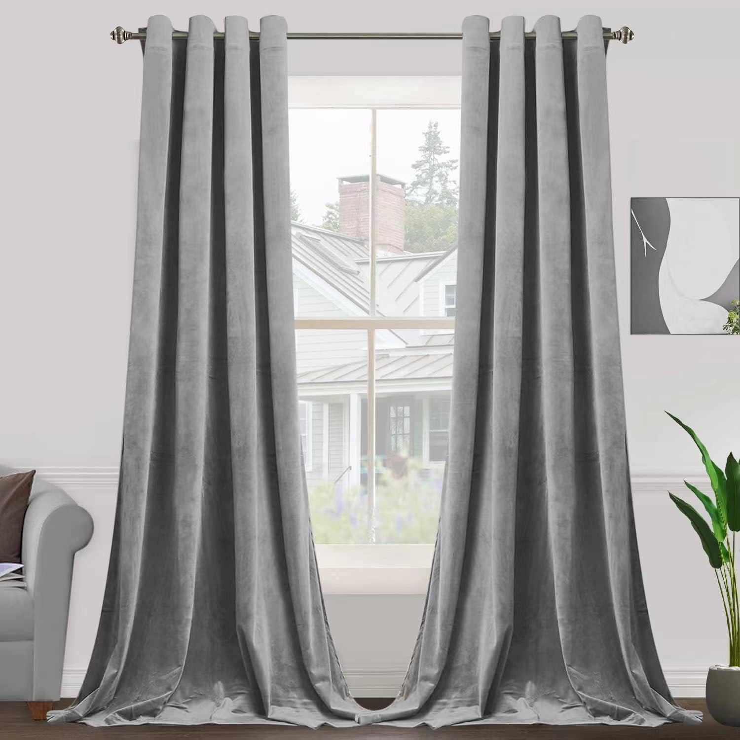 SMILETIME Grey 52 X 96in Velvet Curtains with Grommet, Thermal Insulated Soft Privacy Noise Reducing Light-filtering Velvet Drapes for Living Room, 2 Panels