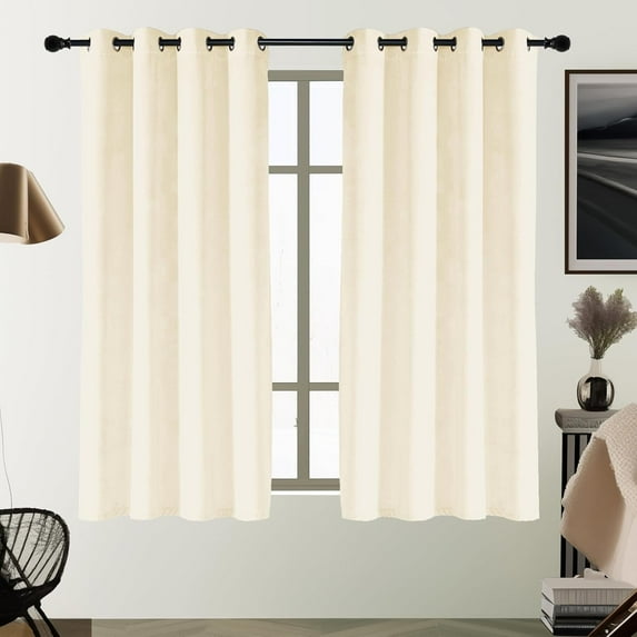 SMILETIME Ivory White 52 X 63 in Velvet Curtains with Grommet, Thermal Insulated Soft Privacy Noise Reducing Light-filtering Velvet Drapes for Living Room, 2 Panels