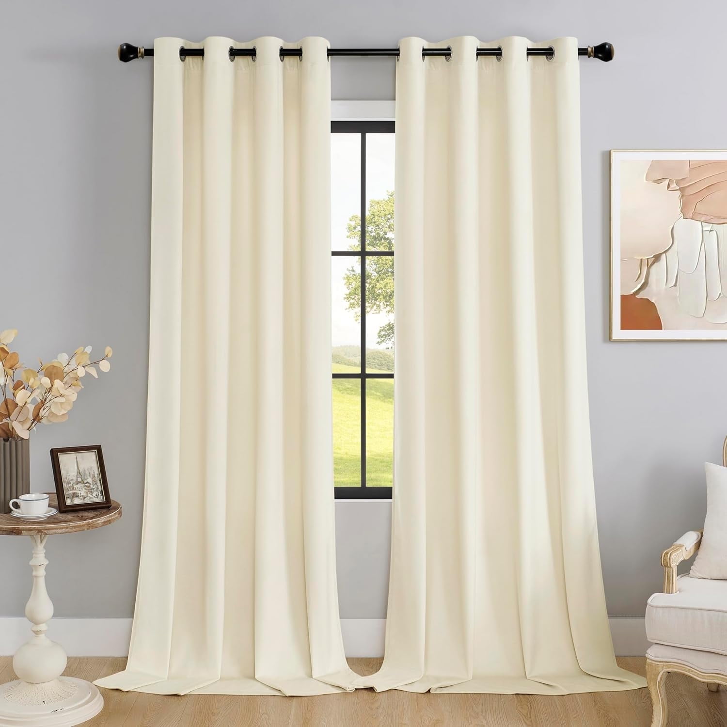 SMILETIME Ivory White 84 in Long Velvet Curtains with Grommet, Thermal Insulated Super Soft Privacy Noise Reducing Light Blocking Velvet Curtains for Living Room, 2 Panels, Each 52 x 84 inches Long