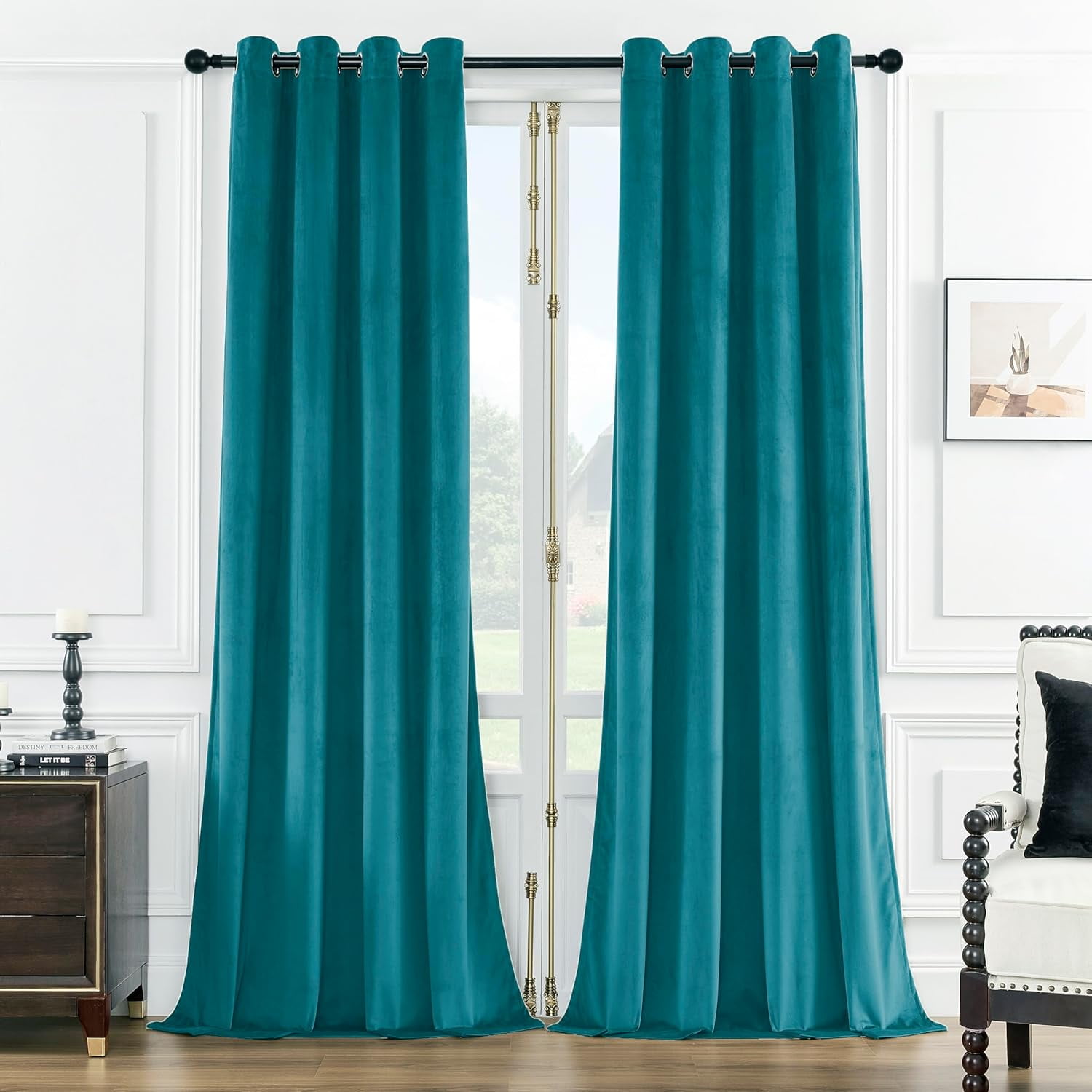 SMILETIME Lake Blue 52 X 120in Velvet Curtains with Grommet, Thermal Insulated Soft Privacy Noise Reducing Light-filtering Velvet Drapes for Living Room, 2 Panels
