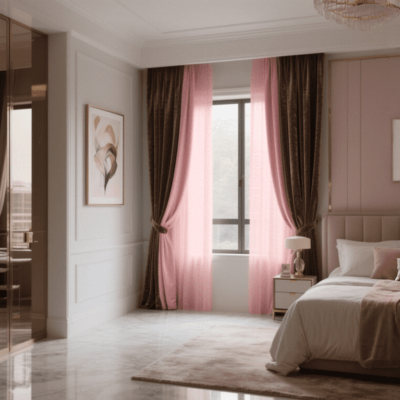 SMILETIME Pink & Brown Back Tab Curtains, 4 Panels Set Rod Pocket & Pinch Pleat Design Light-Filtering & Thermal Insulation Ideal for Living Room, Bedroom & Office Windows