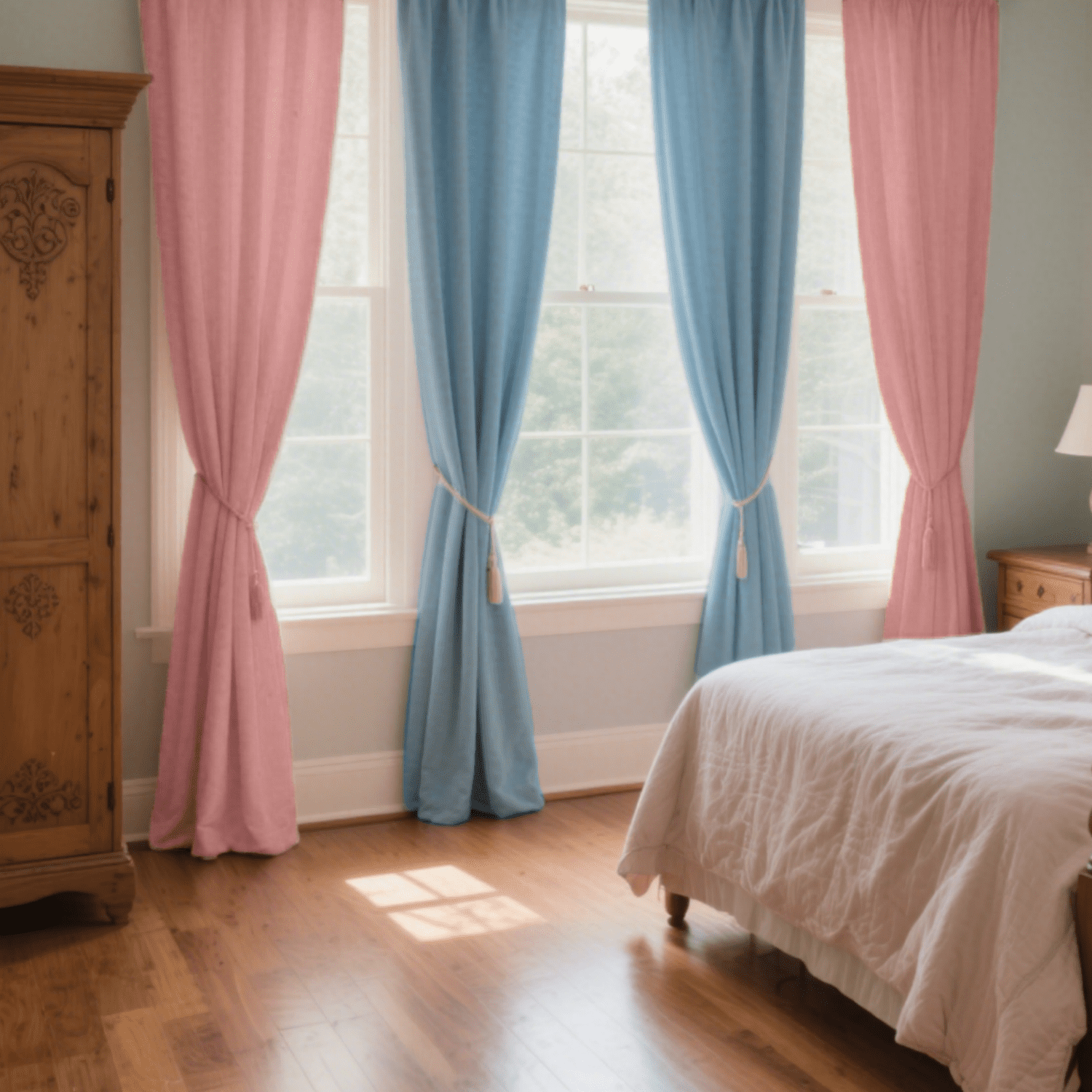 SMILETIME Pink & Sky Blue Back Tab Curtains, 4 Panels Set Rod Pocket