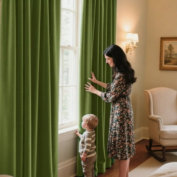 SMILETIME Velvet Curtains with Grommet, Thermal Insulated Super Soft Privacy Noise Reducing Light-Filtering Velvet Curtains for Living Room Bedroom, 2 Panels