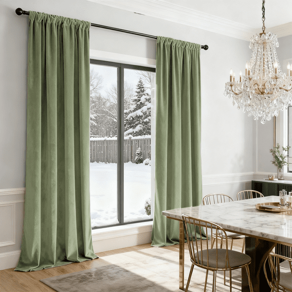 SMILETIME Velvet Curtains with Dual Rod Pockets Thermal Insulated Drapes for Bedroom & Living Room, Energy Saving, Set of 2