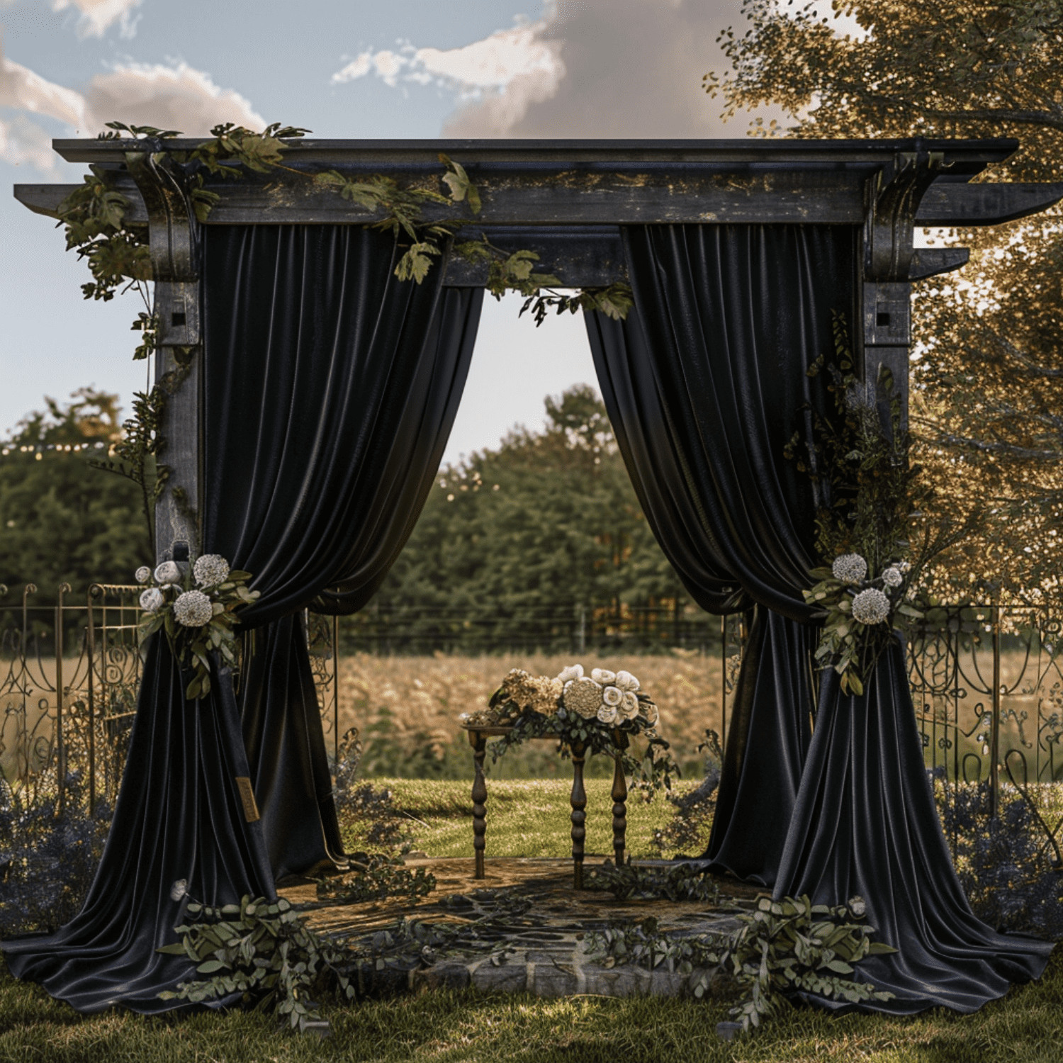 SMILETIME Velvet Curtains with Grommet for Outdoor Wedding Decor, Light-Filtering Outdoor Curtains, 4 Panels