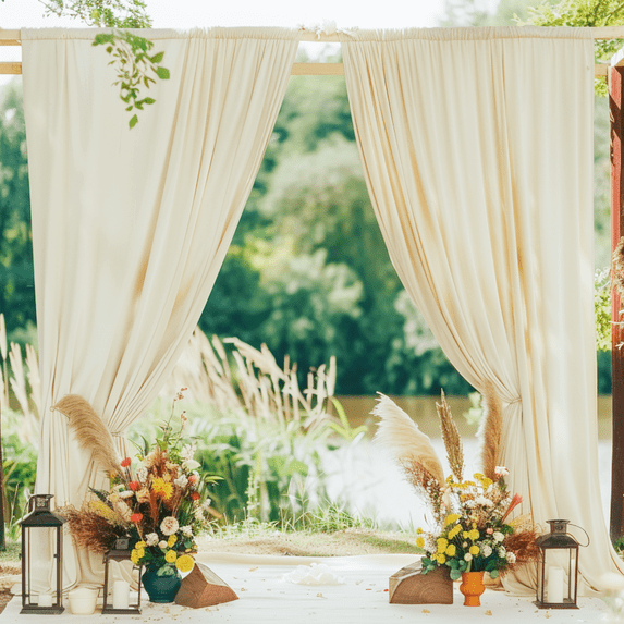 SMILETIME Velvet Curtains with Rod Pocket for Outdoor Wedding Decor, Light-Filtering Outdoor Curtains, 2 Panels