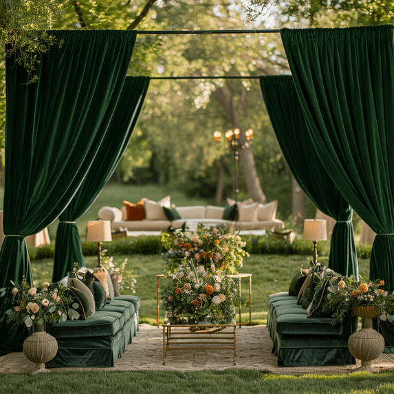 SMILETIME Velvet Curtains with Rod Pocket for Outdoor Wedding Decor, Light-Filtering Outdoor Curtains, 4 Panels